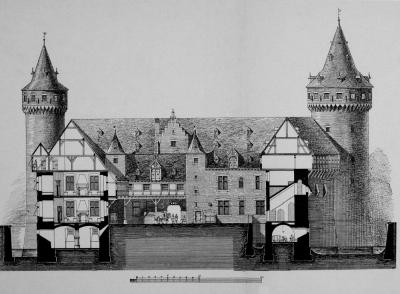 Aufriss der rekonstruierten Burg Kempen, 1858