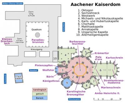 Grundriss des Aachener Doms mit Ausstellungsstücken
