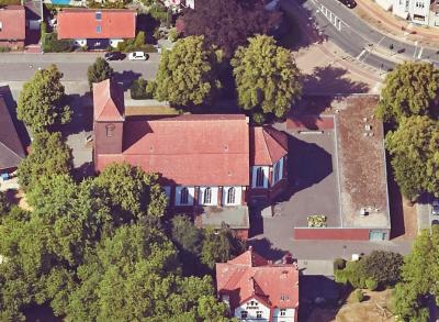 Schrägluftbild von Süden, Pfarrzentrum St. Josef Herten