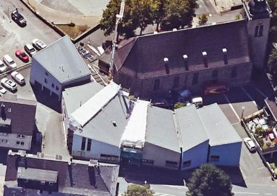 Schrägluftbild von Norden, Gemeindezentrum der Johanniskirchengemeinde Witten