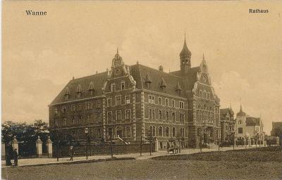 Postkarte von 1910 mit Rathaus Herne-Wanne
