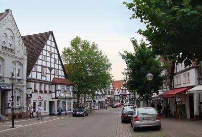 Straßenzug in Blomberg mit Fachwerkhäusern