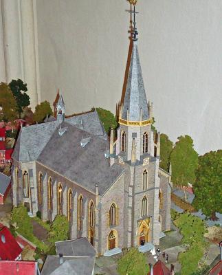 Teil eines Dioramas in der Kirche, das die Szenerie rund um die Kirche um das Jahr 1900 zeigt