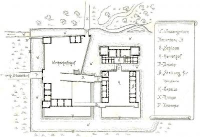 Schloss Hugenpoet, Grundriss der Anlage aus dem 19. Jahrhundert