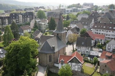 Luftbild Historischer Ortskern Hattingen-Blankenstein mit Blick auf die evangelische Kirche