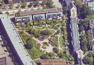 Schrägluftbild von Westen, Grachtenwohnungen Duisburg