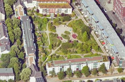 Schrägluftbild von Osten, Grachtenwohnungen Duisburg