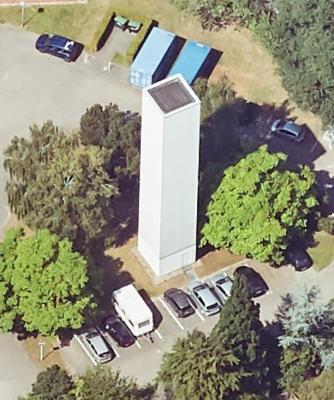 Schrägluftbild von Osten, Glockenturm des Theodor-Fliedner-Dorfes