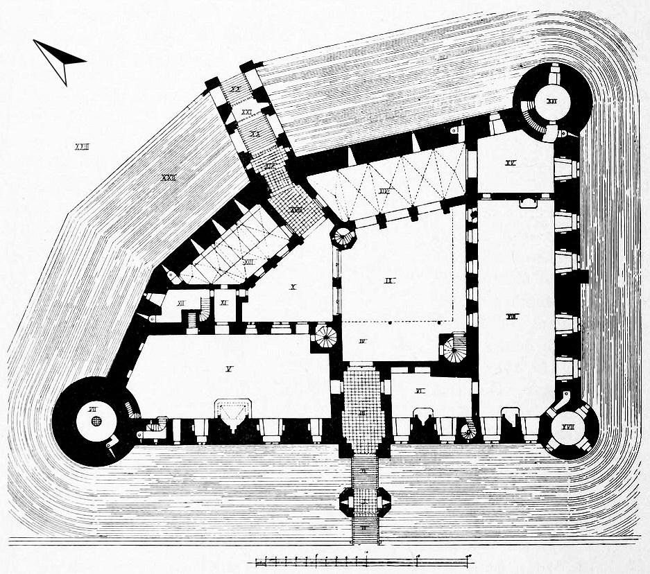Grundriss der rekonstruierten Burg, ca. 1858