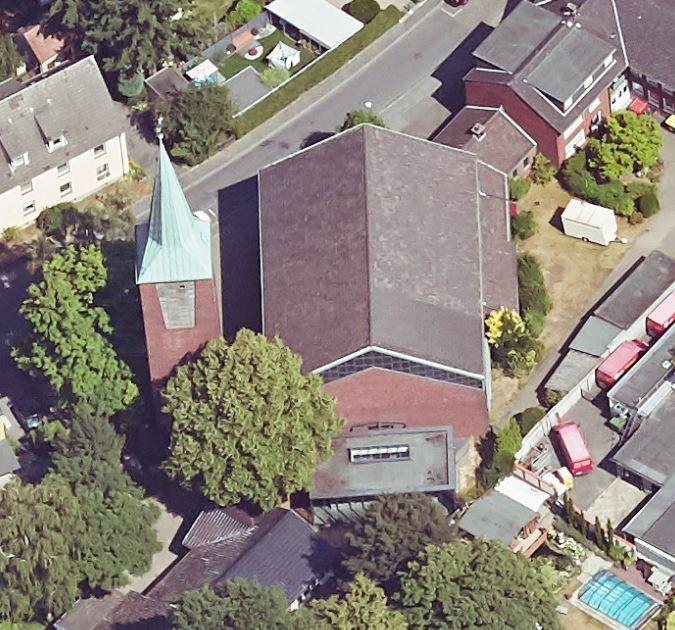 Schrägluftbild von Westen, Umgestaltung St. Konrad Marl
