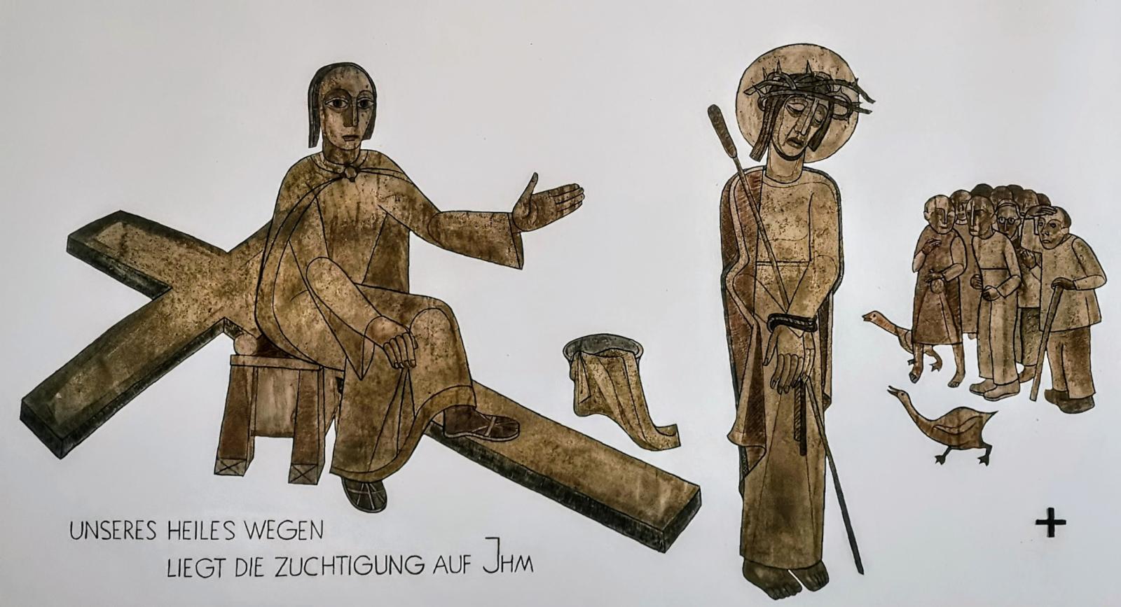 Kreuzweg aus den Wänden der Kirche