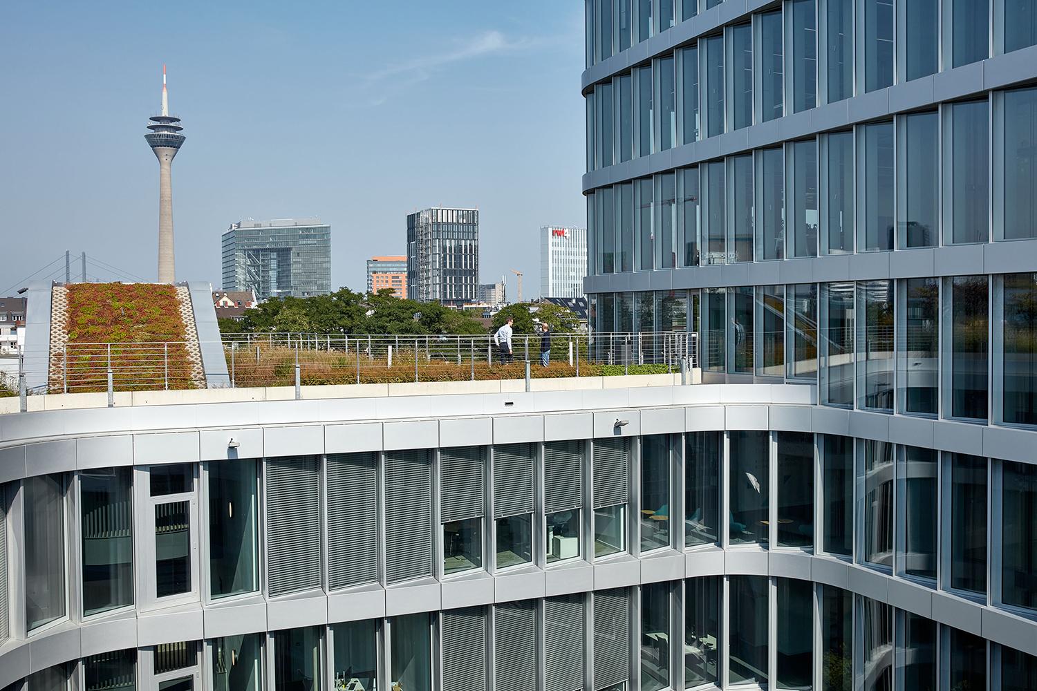 Bürocampus WPP Headquarter Mizal, Dachlandschaft und Fassadenansicht
