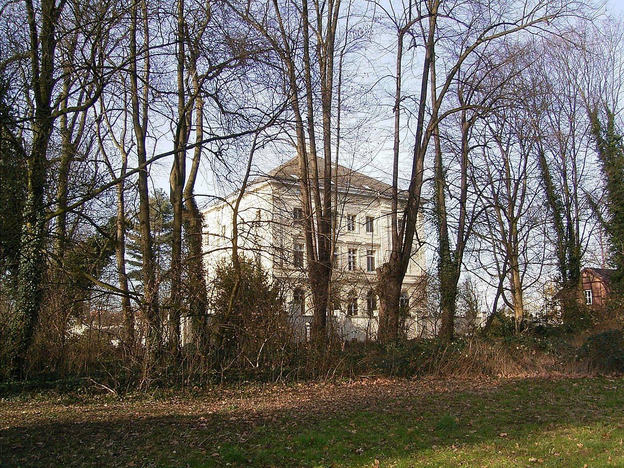 Blick vom Park auf Schloss Mickeln
