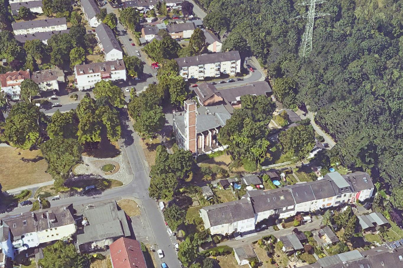St. Stephanus-Kirche Ungelsheim, Schrägluftbild aus Blickrichtung Osten