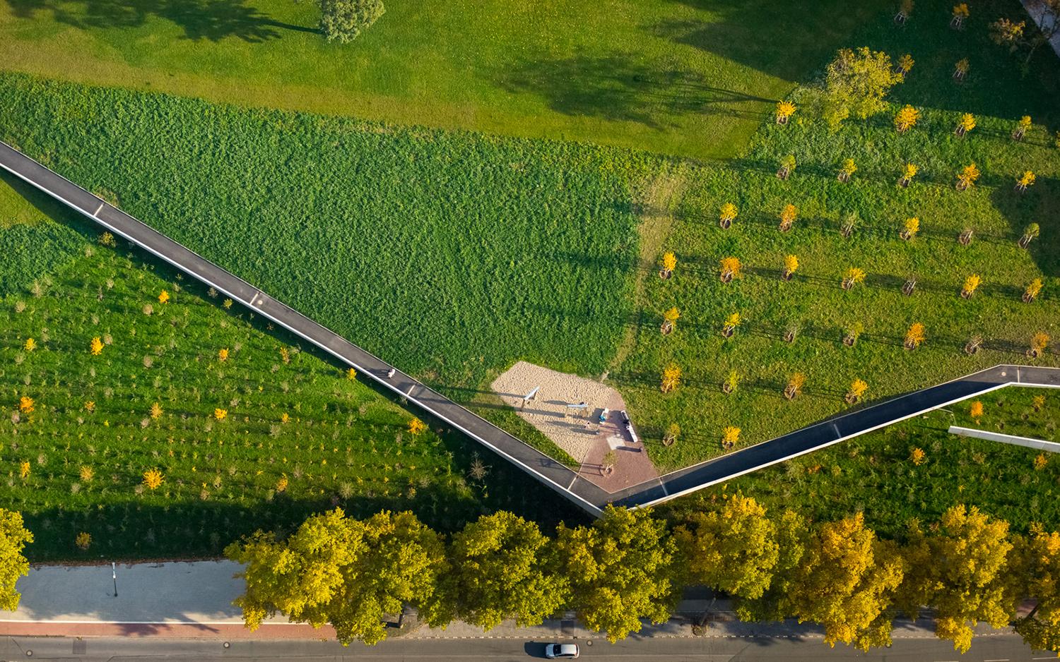 Schrägluftbild, Wiesenflächen und Wegesystem