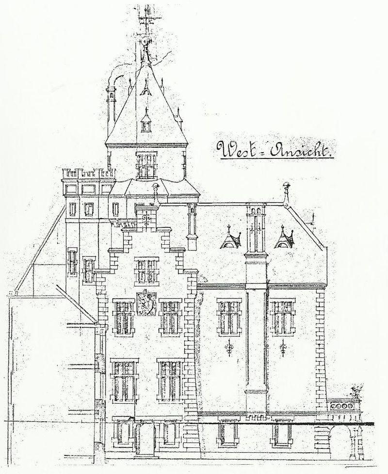 historischer Plan, Ansicht von Westen