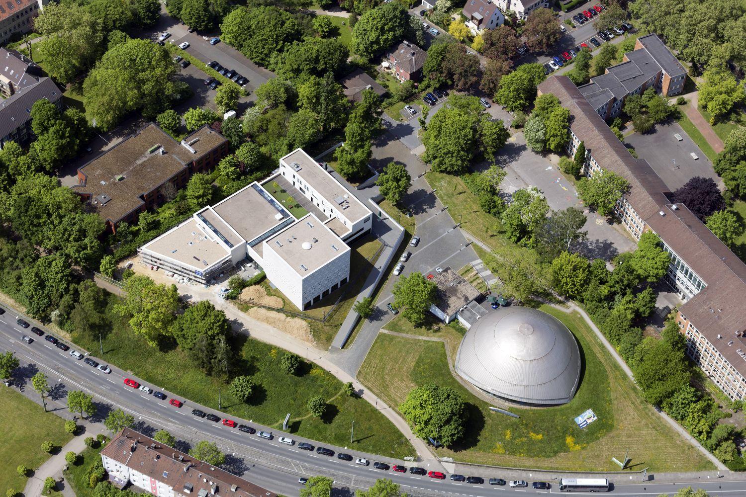 Luftansicht Planetarium mit Neuer Synagoge Bochum 